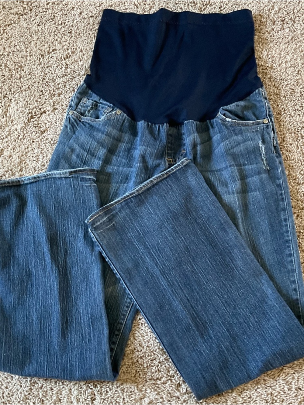 Liz Lange Blue Denim, Slightly Distressed, Women’s Maternity Jeans, Sz 6
